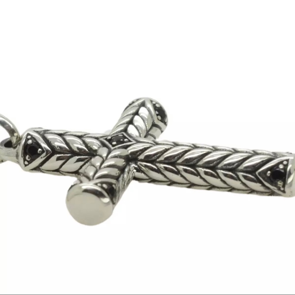 David Yurman 925 Silver Chevron Black Pave Diamonds Sculpted Cross Pendant - Picture 4 of 6